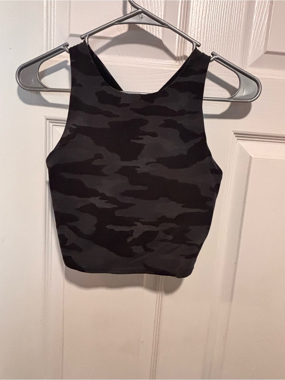 Athleta High-Neck Black Camo Crop Tank